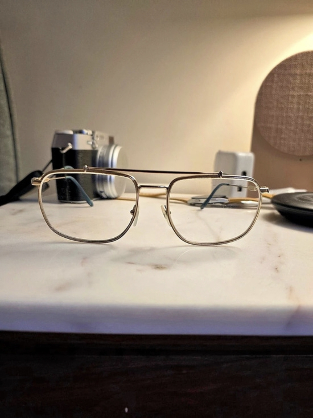 Prada Aviator Style Eyeglasses Gold & Blue Metal Frame